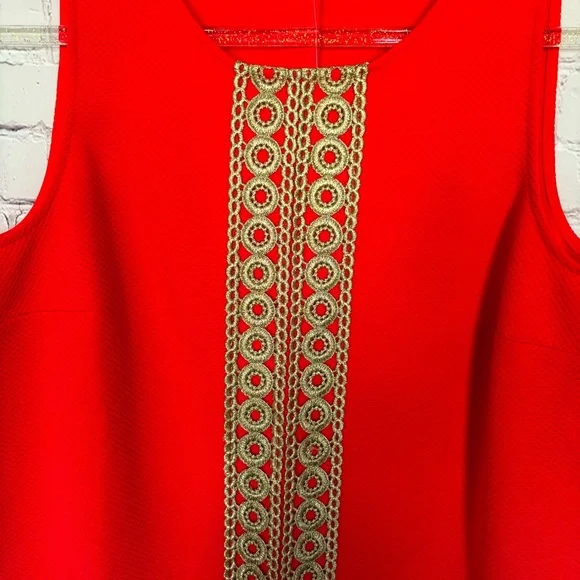 PAPPAGALLO Sleeveless Shift Dress with Gold Lace Trim--M - Picture 2 of 16